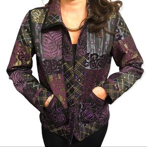 Yak Magik, Vintage Silk Artistic Reversible Jacket in Purple Multicolor w/Sequin
